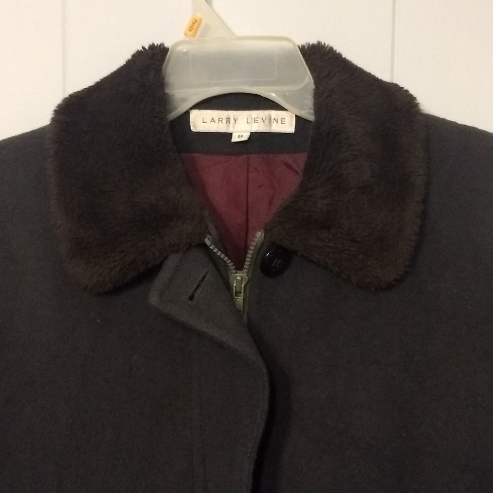 Larry Levine fur trimmed wool coat